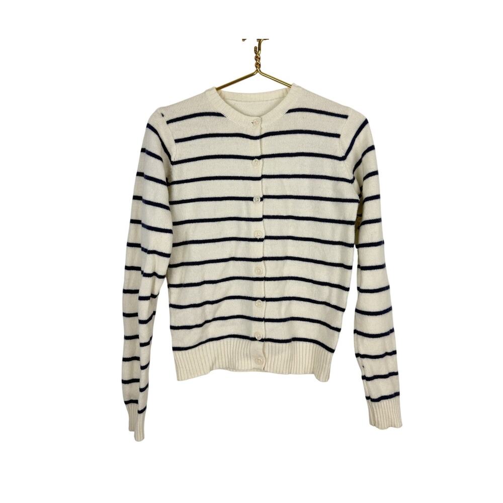 Brandy Melville Wool Blend Made in Italy Cream Navy Striped Cardigan Sweater XS